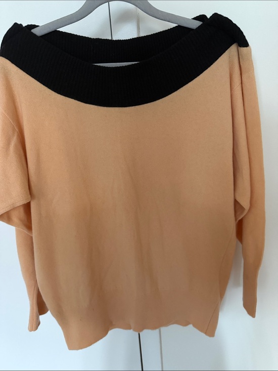 Lanvin Sweaters - Vintage Lanvin Scottish Cashmere Sweater with Dolman 3/4 Sleeve. Navy/Peach.